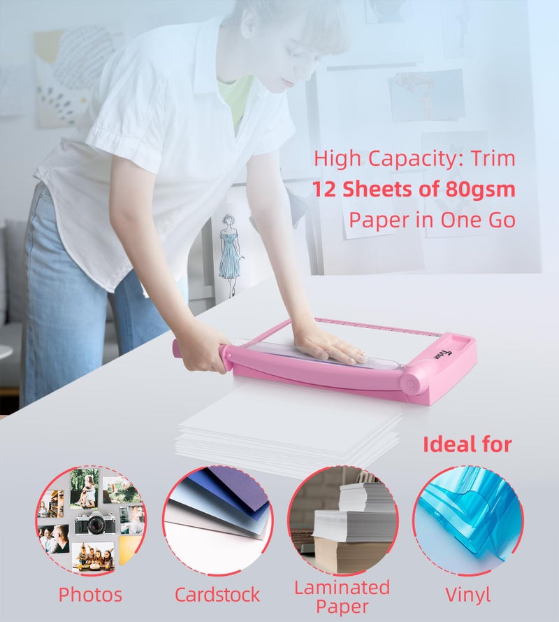 Firbon 12" Guillotine Paper Cutter, Heavy Duty 12-Sheet Capacity Trimmer for Cardstock, Photos, Scrapbooking, Office, Classroom, Studio (Pink) - Image 5