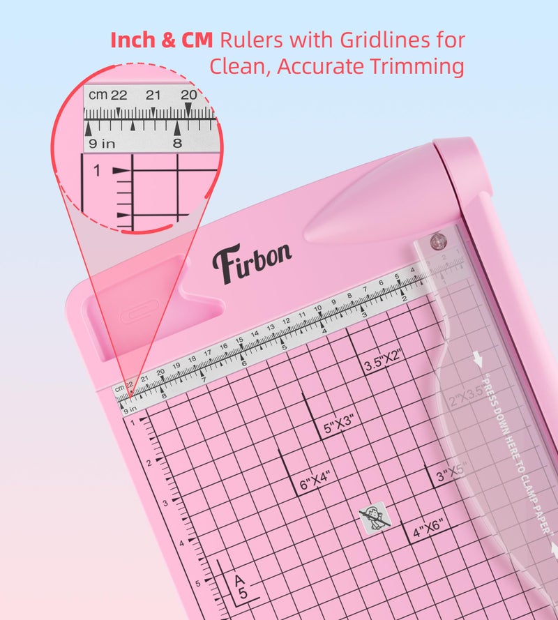Firbon 12" Guillotine Paper Cutter, Heavy Duty 12-Sheet Capacity Trimmer for Cardstock, Photos, Scrapbooking, Office, Classroom, Studio (Pink) - Image 3