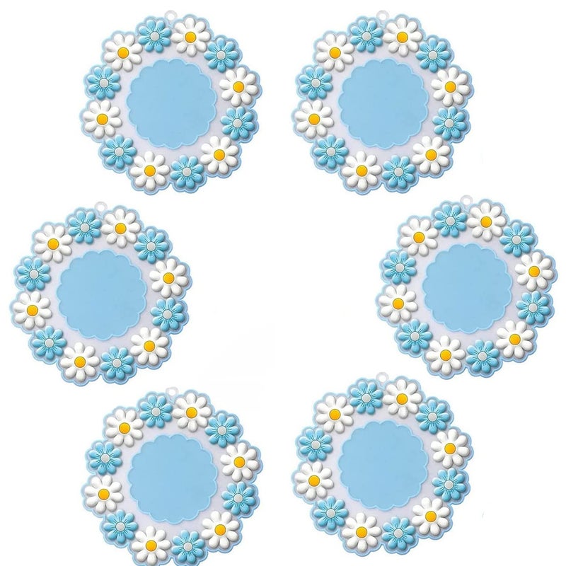 FS COOL Cute Flower Coaster Insulation Placemat AntiSlip Cup Mat for Drinks Coffee Mugs Blue Big Pack of 6 - Image 1