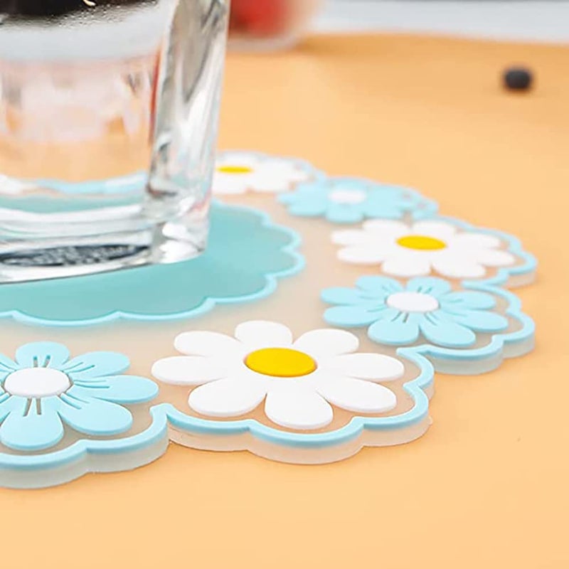 FS COOL Cute Flower Coaster Insulation Placemat AntiSlip Cup Mat for Drinks Coffee Mugs Blue Big Pack of 6 - Image 3