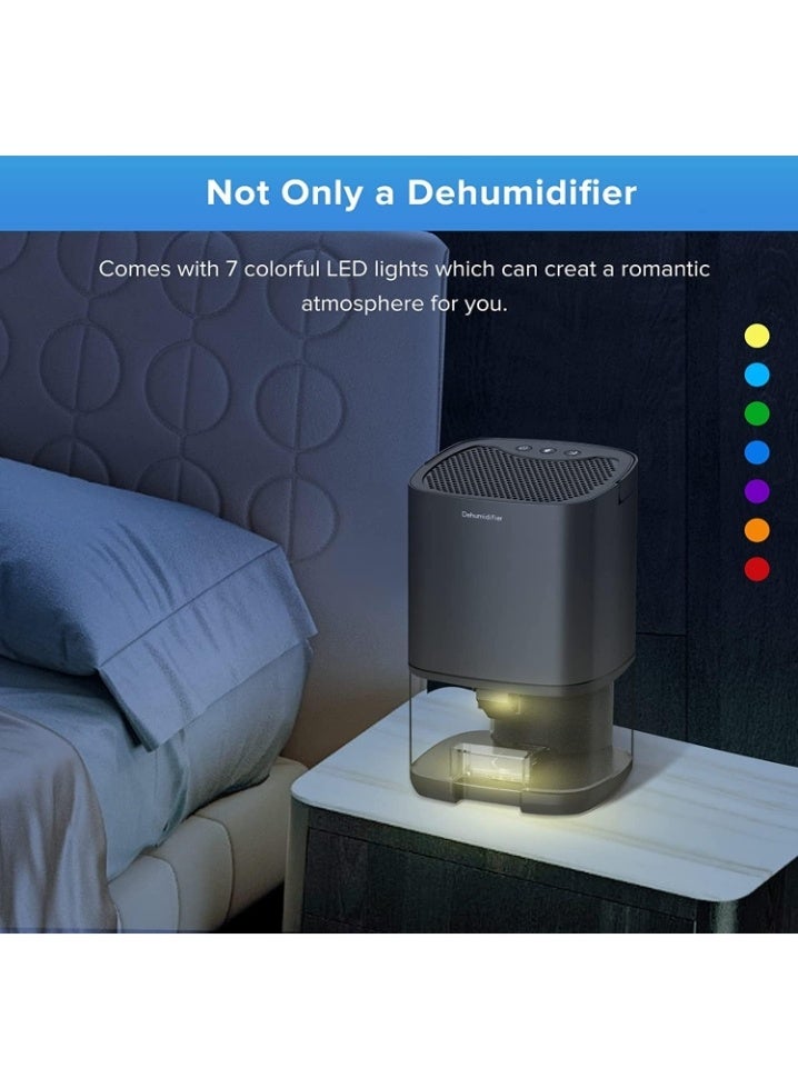 SafiDur 1000ML Household Dehumidifier, Two Working Modes And 7-Color Led Light Silent Portable Mini Dehumidifier, Suitable For Basement Bedrooms, Black - Image 3