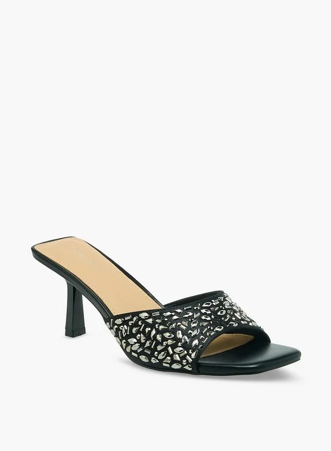Flora Bella By Shoexpress BLACK Women Embellished Flared Heel Sandals for Women | Best Price UAE