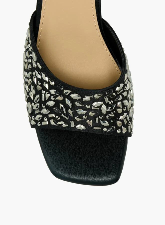Flora Bella By Shoexpress BLACK Women Embellished Flared Heel Sandals for Women | Best Price UAE