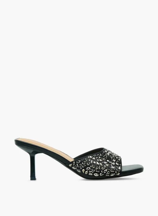 Flora Bella By Shoexpress BLACK Women Embellished Flared Heel Sandals for Women | Best Price UAE