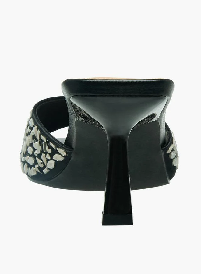 Flora Bella By Shoexpress BLACK Women Embellished Flared Heel Sandals for Women | Best Price UAE