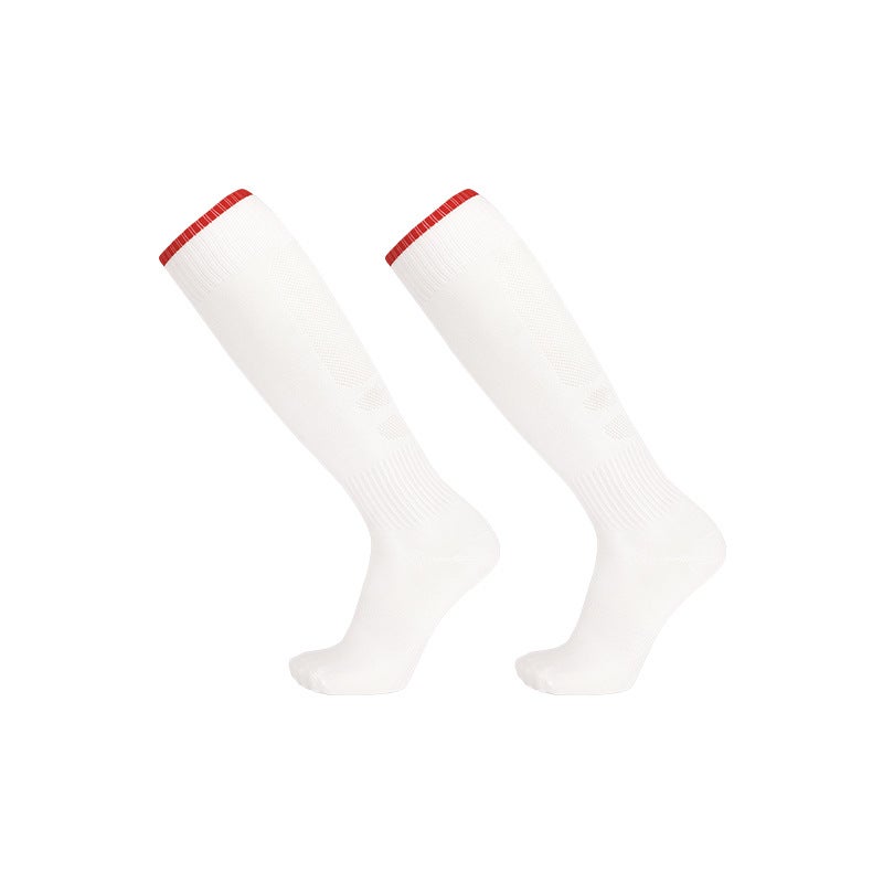 Summer Thin High-Top Soccer Socks Non-Slip Over-Knee Sports white red 