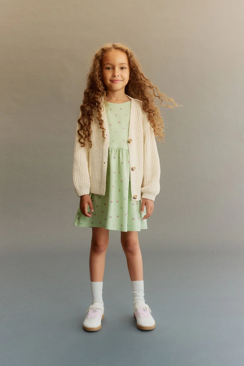 اتش اند ام فستان قطني مزين بطبعة