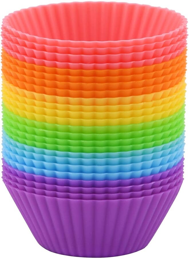Mirenlife Mirenlife 2 Inch Mini Size Silicone Baking Cups Muffin Cups, Reusable and Nonstick Mini Cupcake Liners, Mini Chocolate Holders Truffle Cups, 24 Pack, 6 Vibrant Colors, Round 