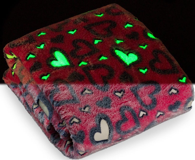 SP HOME GOODS VaGlow in The Dark Throw Blanket Valentines DayGift for Girls and Kids Ages 414 and for Grandkids  Pink Hearts 50 x 60 Inches Fun Cozy Fleece Throw Blanket