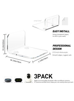 ACTION Clear Acrylic Wall Shelf 3 Pack for Smart Security Cameras, Baby & Pet Monitors, Small Floating Shelf for Plants, Speaker, Dog Camera - Universal Small Wall Shelf, 3-Piece Strong Tapes, No Drill  - Image 4