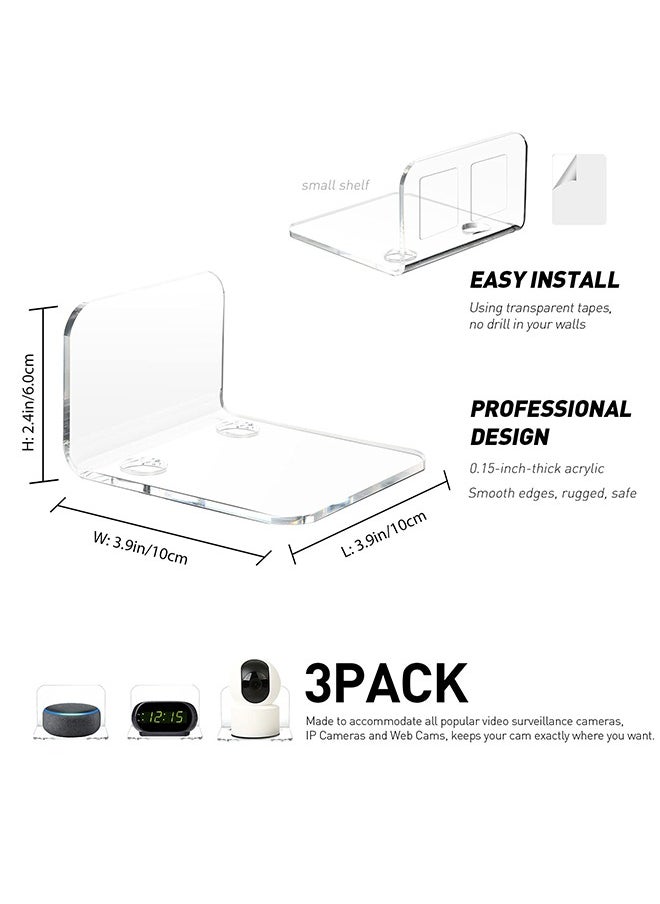 ACTION Clear Acrylic Wall Shelf 3 Pack for Smart Security Cameras, Baby & Pet Monitors, Small Floating Shelf for Plants, Speaker, Dog Camera - Universal Small Wall Shelf, 3-Piece Strong Tapes, No Drill  - Image 4