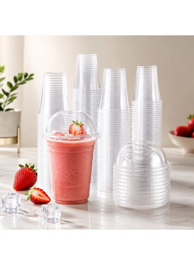 vsell24 100-Piece Set of 22oz Clear Disposable Juice Cups with Dome Lids Ideal for Iced Coffee - Image 1