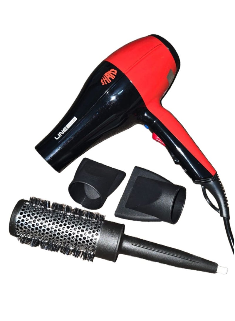 Shams Hair dryer Salon-Grade 3-in-1 Hair Dryer Brush – Black & Red | 2000W Ionic Blow Dryer with AC Motor, Fast Drying, Hot & Cool Settings, 2 Speeds, 3 Heat Levels, Diffuser, Concentrator & Comb for Women & Men" - Image 2