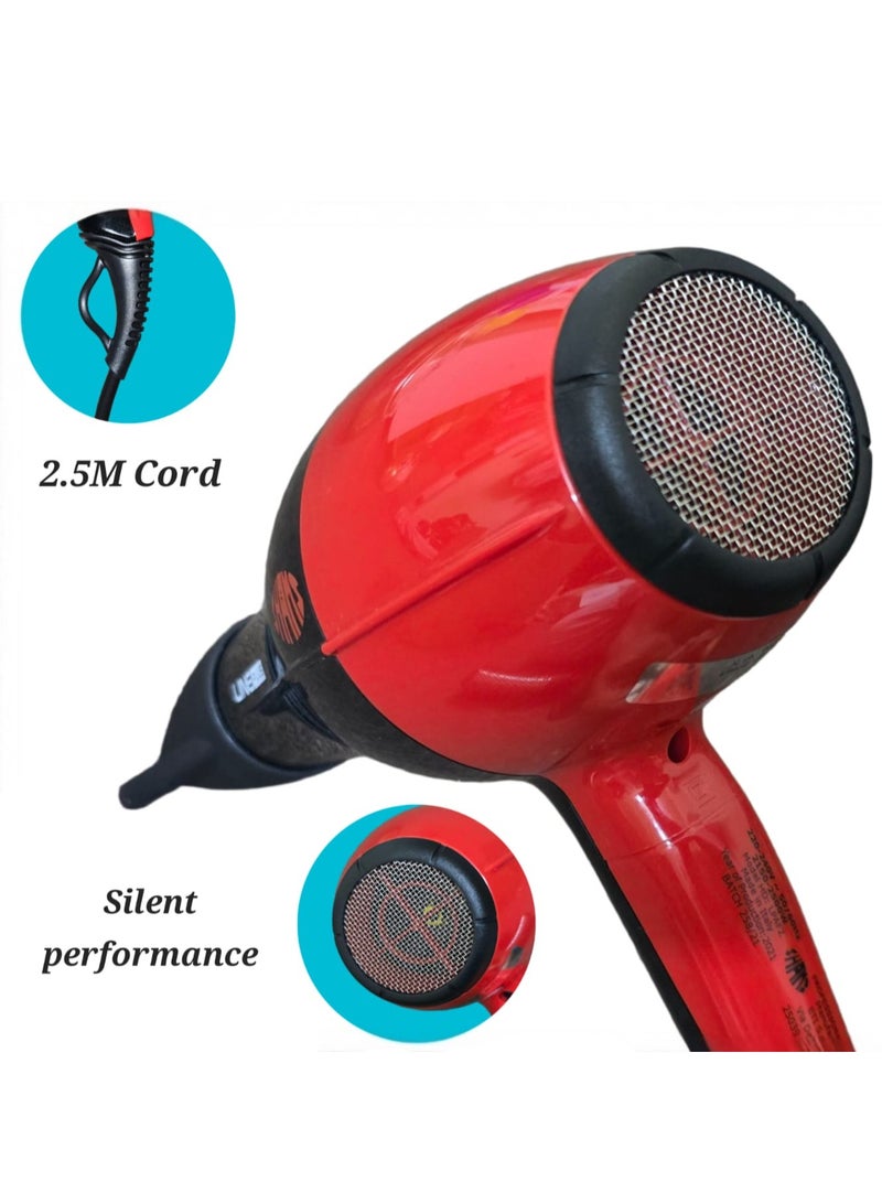 Shams Hair dryer Salon-Grade 3-in-1 Hair Dryer Brush – Black & Red | 2000W Ionic Blow Dryer with AC Motor, Fast Drying, Hot & Cool Settings, 2 Speeds, 3 Heat Levels, Diffuser, Concentrator & Comb for Women & Men" - Image 3
