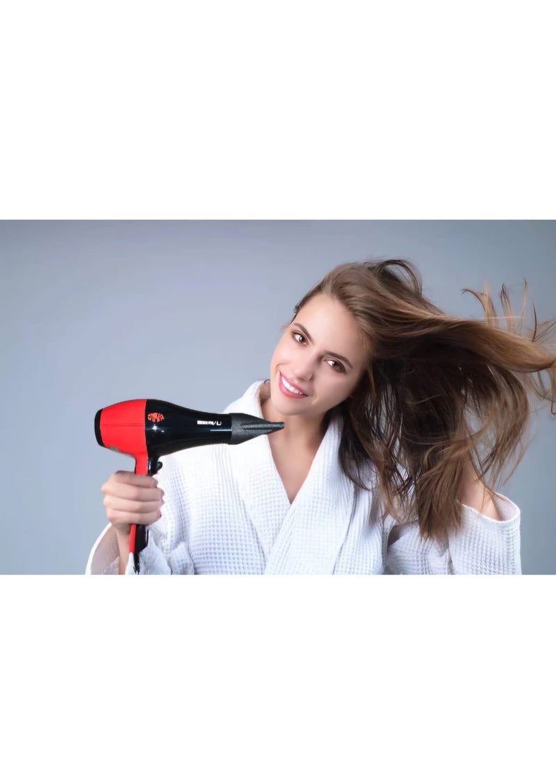 Shams Hair dryer Salon-Grade 3-in-1 Hair Dryer Brush – Black & Red | 2000W Ionic Blow Dryer with AC Motor, Fast Drying, Hot & Cool Settings, 2 Speeds, 3 Heat Levels, Diffuser, Concentrator & Comb for Women & Men" - Image 4