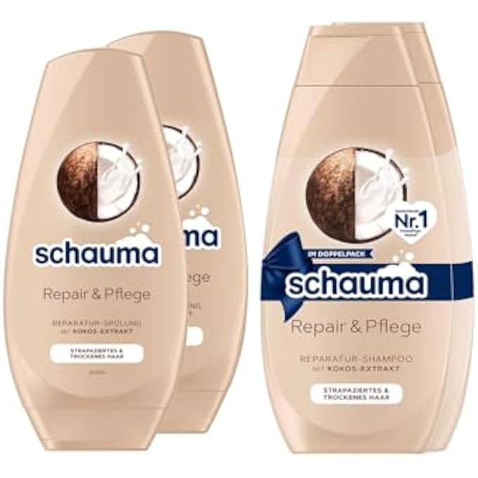 Schauma SHAMPOO REPAIR & CARE PACK OF 2 (1 X 2 X 400 ML) PROVIDES SUPPLENESS, REPAIR SHAMPOO FOR DAMAGED & DRY HAIR & CONDITIONER (2 X 250 ML) HAIR CONDITIONER WITH COCONUT EXTRACT - Image 1