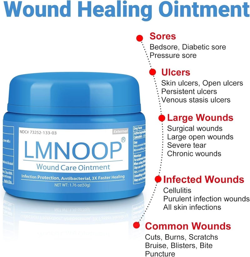 LMNOOP مرهم شفاء الجروح LMNOOP للجروح المزمنة، قرح الفراش، تقرحات الجلد، التهاب النسيج الخلوي، الحروق، الجروح، الجروح الجراحية، الجروح المصابة، القطوع، الفقاعات، تخفيف الألم، مضاد للعدوى، كريم مضاد للالتهابات - Image 3