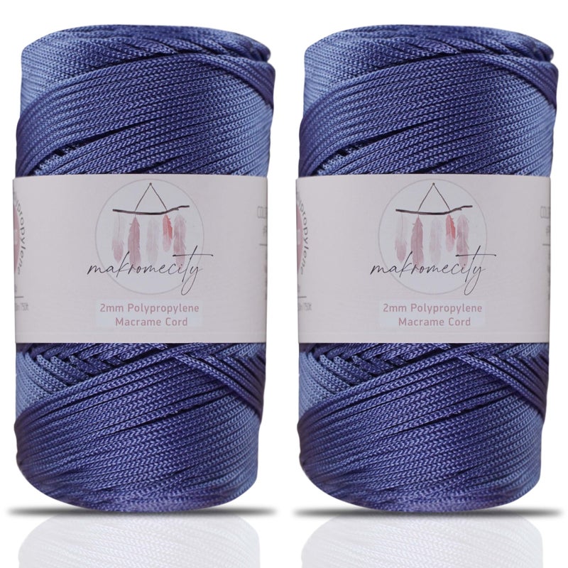 Makromecity 2 Skeins of Polyester Macrame Cord 2mm x 250 Yards 750 feet 2mm Polypropylene Macrame Cord for Macrame Art Crafts for Wall Hangings Bags Underplate Rug 29 Colors Available