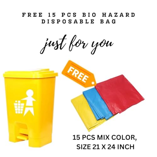 Ssanvi Plastic Bio-Medical Waste Pedal Dustbin Set, 10 L, Blue, Yellow, Red (1, Yellow) - Image 2