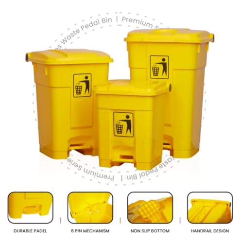 Ssanvi Plastic Bio-Medical Waste Pedal Dustbin Set, 10 L, Blue, Yellow, Red (1, Yellow) - Image 3