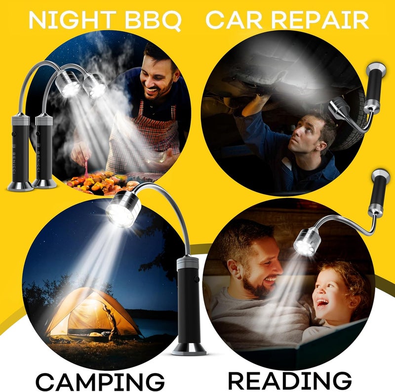 بينيكسي مجموعة من 2 مصباح شواء BBQ LED مرن - إكسسوارات الشواء المثالية مع قاعدة مغناطيسية 360 درجة وعنق إوزة - مصباح خارجي محمول 100% مقاوم للطقس مع 6 بطاريات مشمولة - Image 5