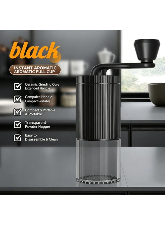 Black Manual Coffee Grinder with Ceramic Burr, Adjustable Grind Settings, Portable Hand Coffee Bean Grinder with Transparent Powder Hopper for Home, Office, Travel - Image 1