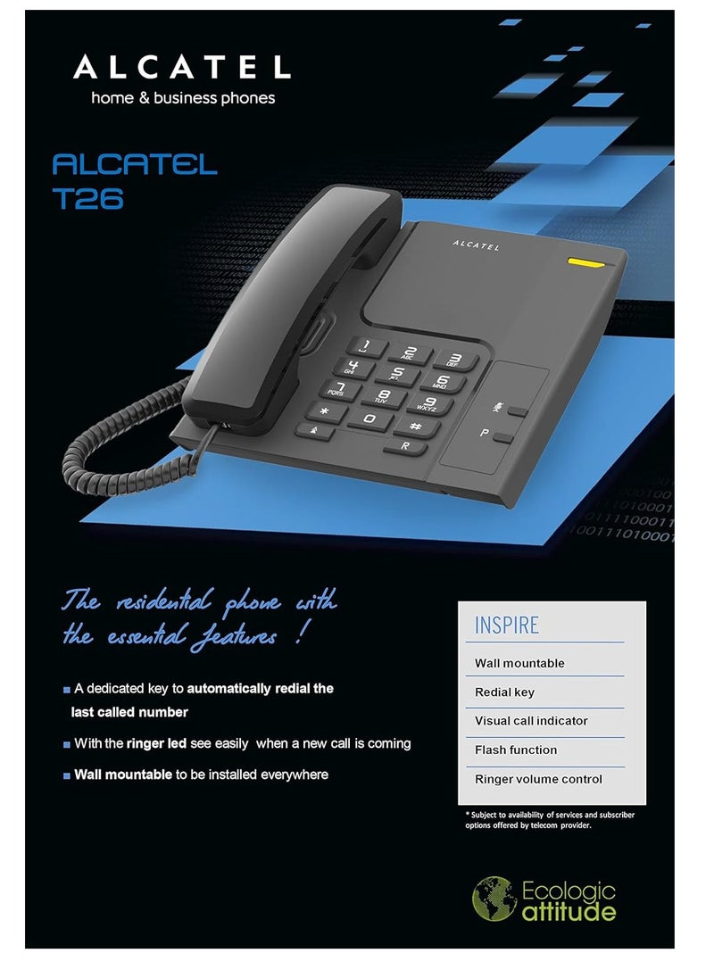 Alcatel Corded Landline Phone T26 (Black) , basic telephone with conventional features and contemporary look  - Image 3