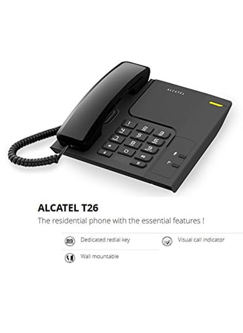 Alcatel Corded Landline Phone T26 (Black) , basic telephone with conventional features and contemporary look  - Image 2