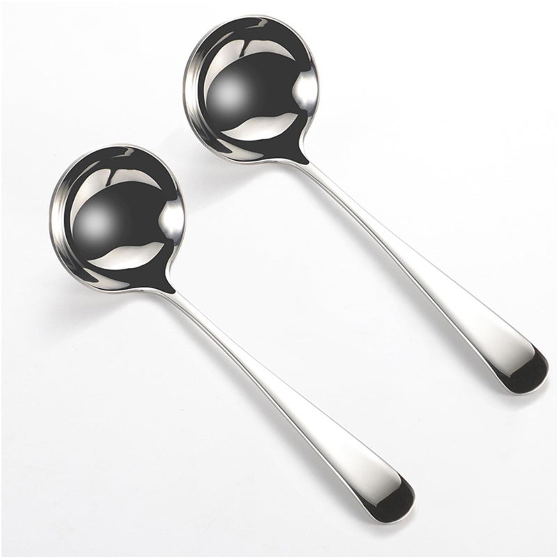 ZDFQly Small Ladle, 304 Stainless Steel Small Gravy Soup Serving Ladle for Sauces or Serving Soup Spoon, Silver (2 pack) - Image 1
