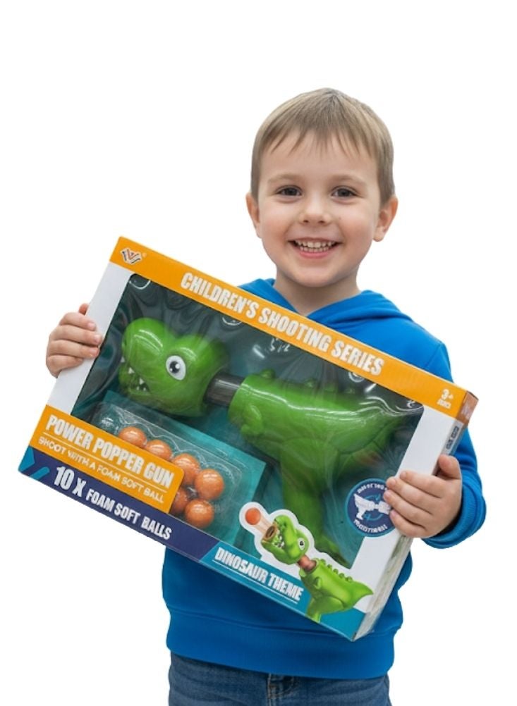 بريميم لعبة مسدس ديناصورات الطاقة – مسدس كرات إسفنجية على شكل ديناصور تي ريكس أخضر مع عشر كرات ناعمة للأطفال - Image 2