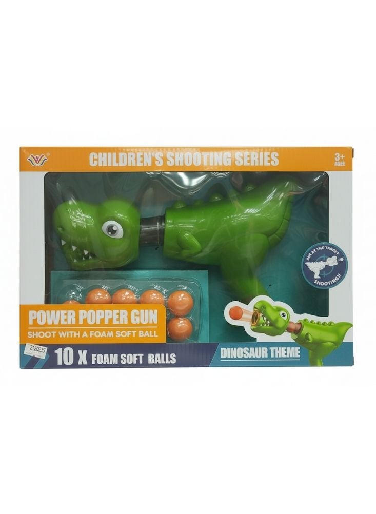 بريميم لعبة مسدس ديناصورات الطاقة – مسدس كرات إسفنجية على شكل ديناصور تي ريكس أخضر مع عشر كرات ناعمة للأطفال - Image 1