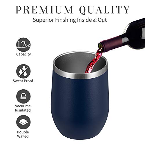 MEWAY Stemless 12oz Wine Tumbler Glasses with Lid -Insulated Double Wall Vacuum Stainless Steel Travel Tumbler with Straw,for Woman Under 10 dollars (Navy,1) - Image 2