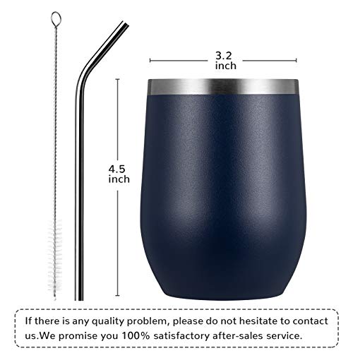 MEWAY Stemless 12oz Wine Tumbler Glasses with Lid -Insulated Double Wall Vacuum Stainless Steel Travel Tumbler with Straw,for Woman Under 10 dollars (Navy,1) - Image 4