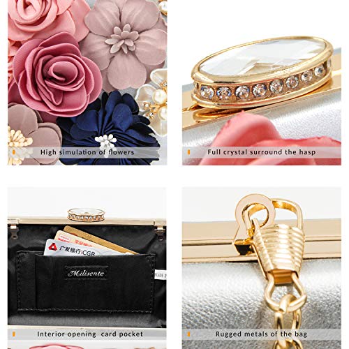 Milisente Evening Bag for Women, Flower Wedding Evening Clutch Purse Bride Floral Clutch Bag(Silver) - Image 5