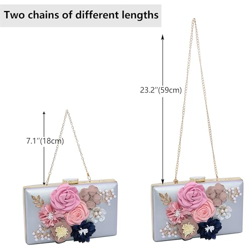 Milisente Evening Bag for Women, Flower Wedding Evening Clutch Purse Bride Floral Clutch Bag(Silver) - Image 3