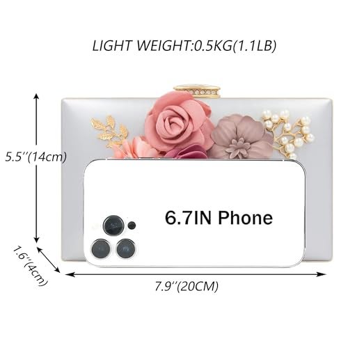 Milisente Evening Bag for Women, Flower Wedding Evening Clutch Purse Bride Floral Clutch Bag(Silver) - Image 4