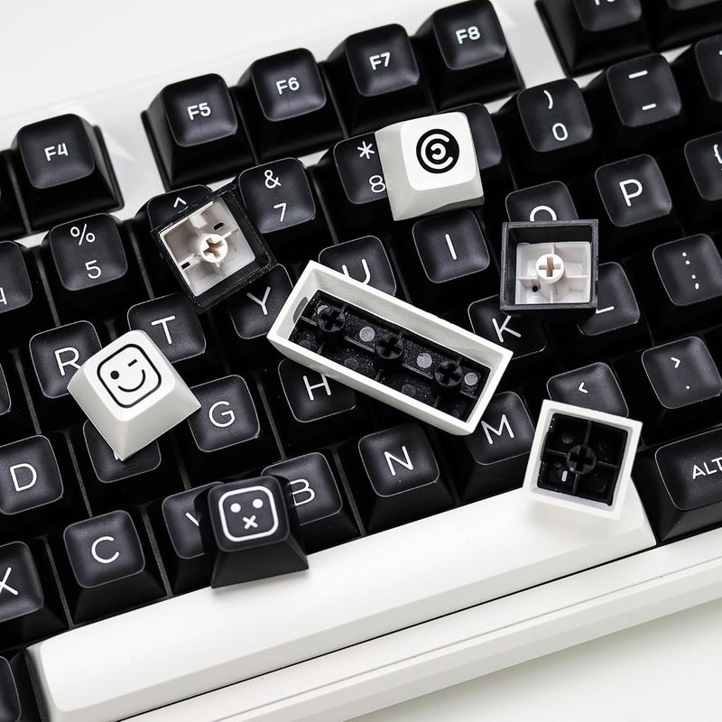KBDiy WOB PBT Double Shot Keycap Set,160 Keys Black and White Custom Key Caps Similar to SA Profile Keycaps 60 Percent Cute Keycaps for 61/64/68/84/87/100/104/108 Mechanical Keyboard - Image 4