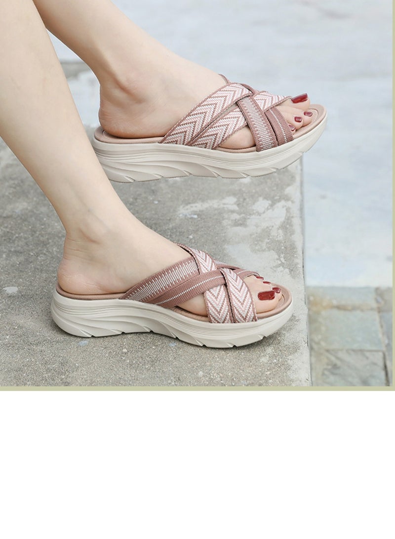 Loquat Womens Printed Wedge Sandals Slippers Casual Slip On Summer Shoes  Greyish Pink  - Image 3