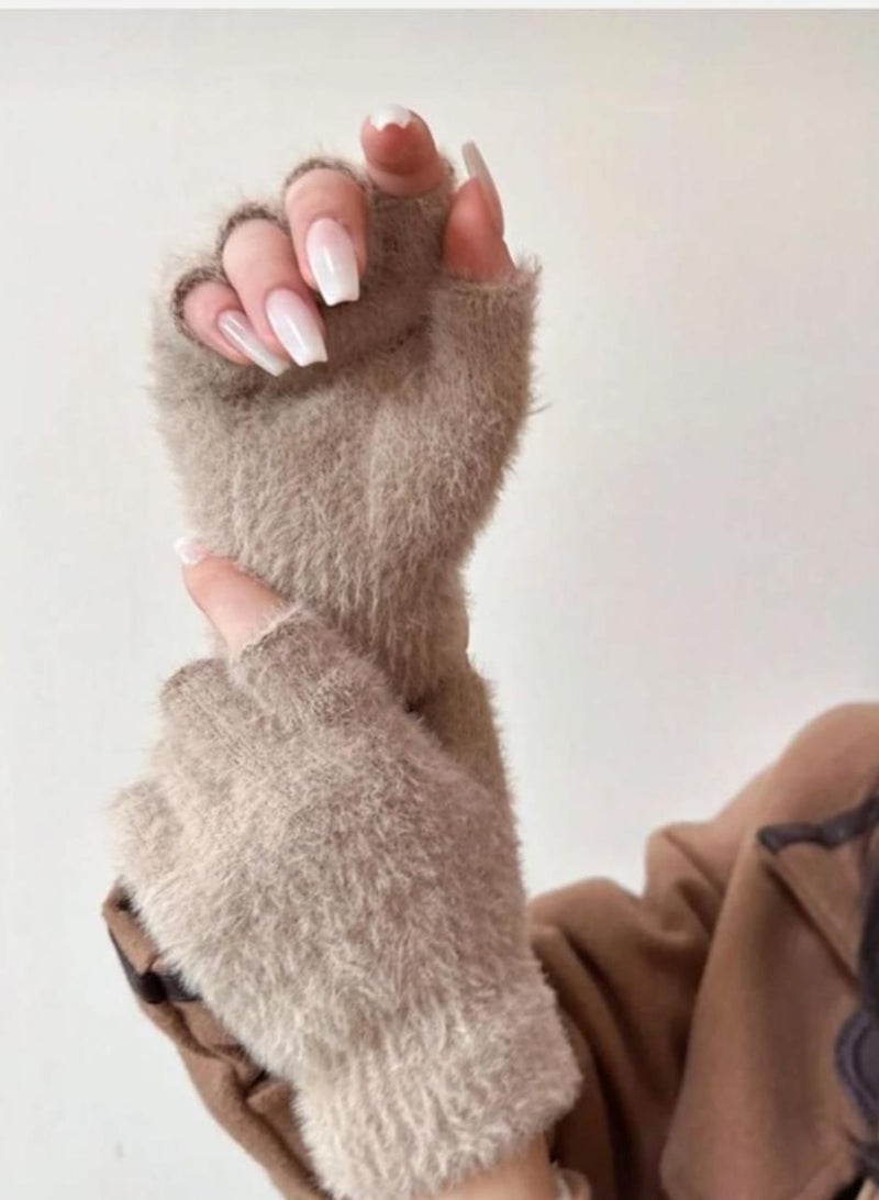 SHEINWarm Fingerless Gloves For Women, Knitted Wrist Warmers, Suitable For Outdoor Sports And Daily Wear In Winter - Image 1