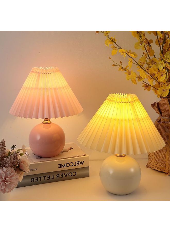 Generic Nordic Ins Style Bedroom Bedside Lamp Net Red Light Girl Warm Nightlight High-end Ceramic Pleated Table Lamp-Color:Cream Ceramic Pink Cover-Tri-Color Dimming 7 Watt - Image 2