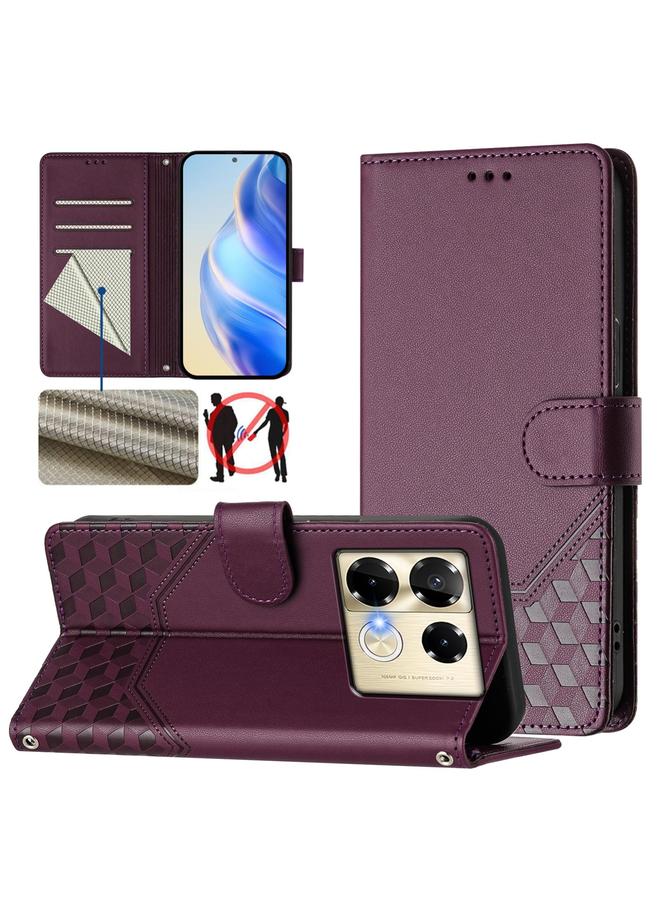 زبون جراب لهاتف Infinix Note 40 Pro+ 5G مصنوع من الجلد بنقش قرص العسل بتقنية RFID - Image 1