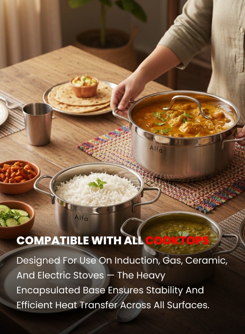 ALFA 6‑Piece Premium Cookware Set | 18/10 Cr‑Ni Stainless Steel | 3 Casseroles with Lids | Induction, Gas & Electric Compatible | Dishwasher Safe - Image 5