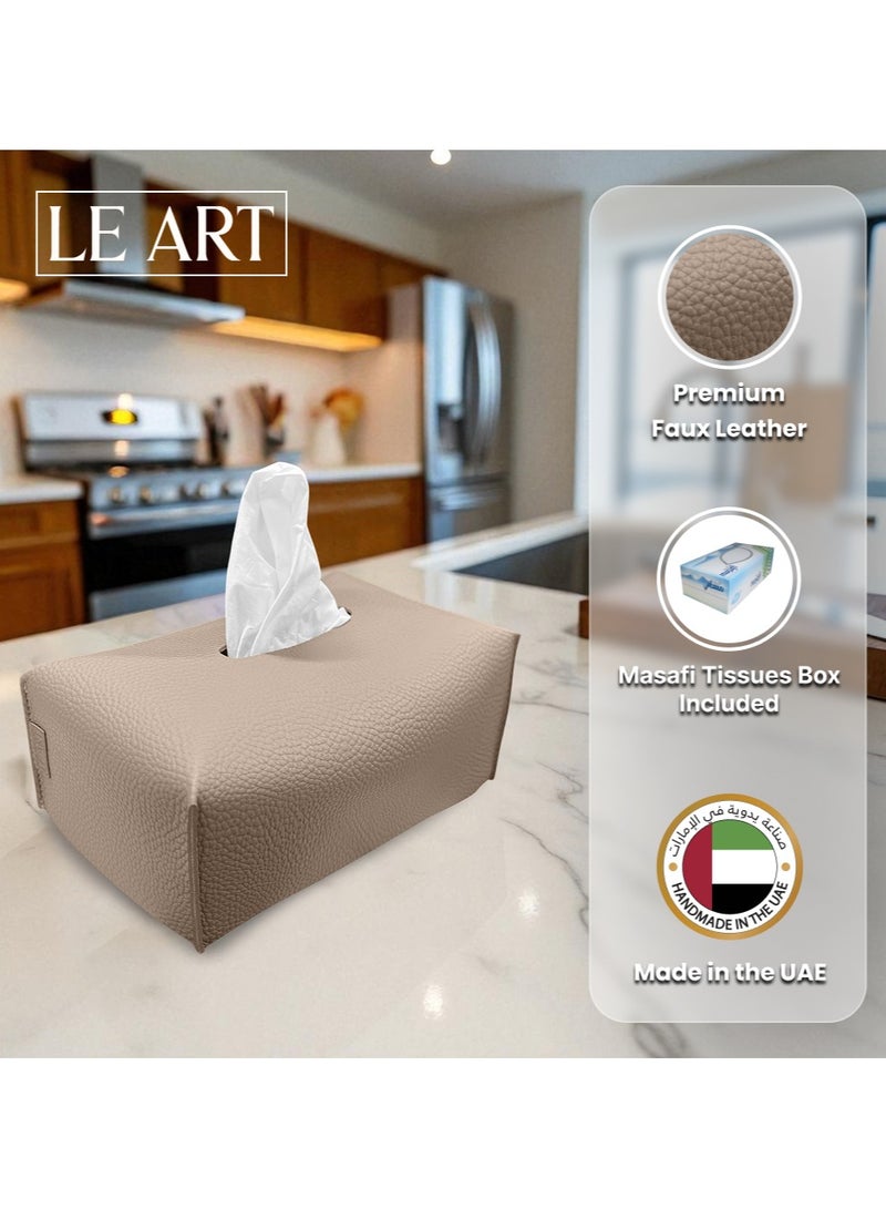 LeArt Leather Tissue Box Cover – Elegant Tissue Box Holder for Office Car Hotel Home Decor | Living Room Bedroom Bathroom | Facial Tissue Holder, Car Tissue Box Holder (Sand) - Image 2
