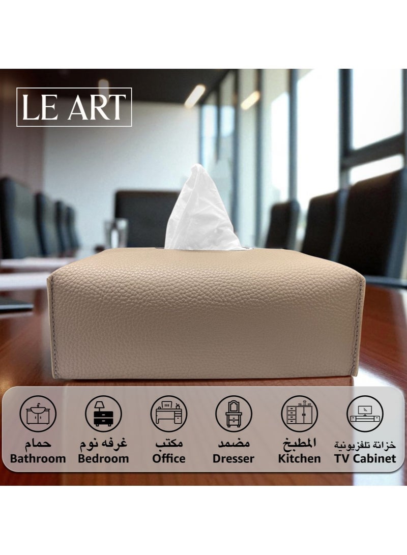 LeArt Leather Tissue Box Cover – Elegant Tissue Box Holder for Office Car Hotel Home Decor | Living Room Bedroom Bathroom | Facial Tissue Holder, Car Tissue Box Holder (Sand) - Image 4