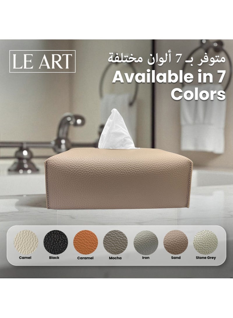 LeArt Leather Tissue Box Cover – Elegant Tissue Box Holder for Office Car Hotel Home Decor | Living Room Bedroom Bathroom | Facial Tissue Holder, Car Tissue Box Holder (Sand) - Image 5
