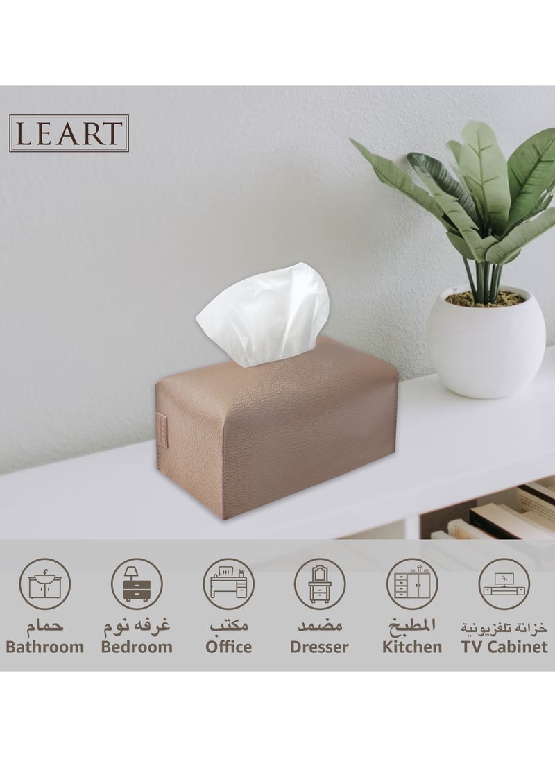 LeArt Leather Tissue Box Cover – Home Decorations for Living Room, Bedroom and Office | Car Tissue Holder | Tissue Holder | Tissue Box Holder for Car | Tissue Box Cover for Car (Sand)  - Image 3