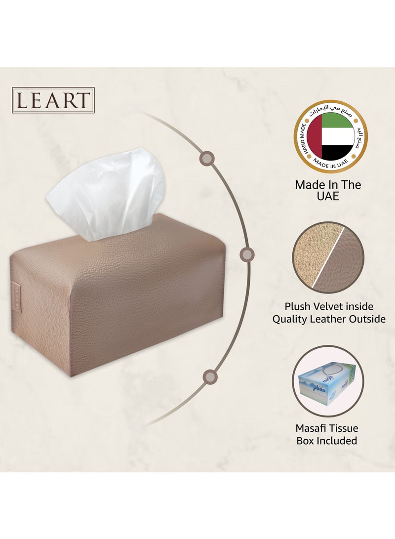 LeArt Leather Tissue Box Cover – Home Decorations for Living Room, Bedroom and Office | Car Tissue Holder | Tissue Holder | Tissue Box Holder for Car | Tissue Box Cover for Car (Sand)  - Image 2