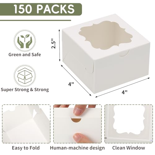 TOMNK 150pcs White Cookie Boxes with Window,4x4x2.5 Inch Small Bakery Boxes, 3 Style, for Dessert, Chocolate Strawberries Donuts and Party Favor - Image 2
