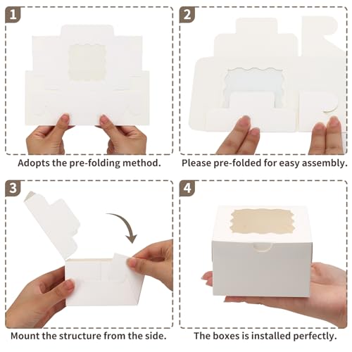 TOMNK 150pcs White Cookie Boxes with Window,4x4x2.5 Inch Small Bakery Boxes, 3 Style, for Dessert, Chocolate Strawberries Donuts and Party Favor - Image 3