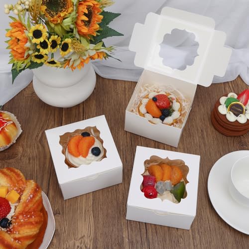 TOMNK 150pcs White Cookie Boxes with Window,4x4x2.5 Inch Small Bakery Boxes, 3 Style, for Dessert, Chocolate Strawberries Donuts and Party Favor - Image 5